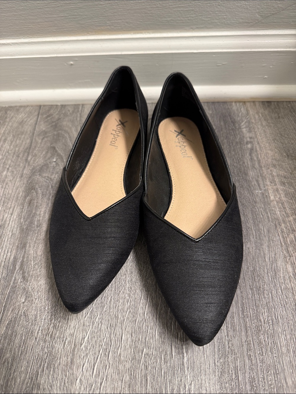 Xappeal Black Pointed V-Cut Slip-On Flats